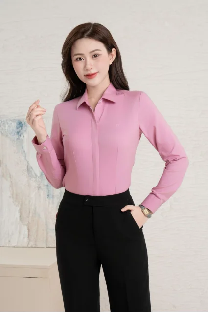 Áo sơ mi nữ dài tay ASW-285 chất liệu Ngải cứu họa tiết vân chìm cao cấp Thái Hòa